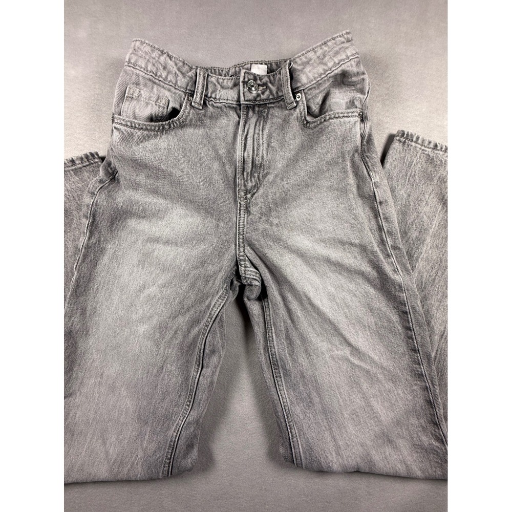 H&M Womens Gray Faded Wash High Waisted Wide Leg Jeans Size 0 Grunge Streetwear